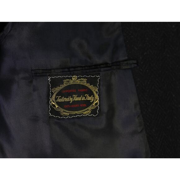 Tailored in Italy Black Herringbone 3B Heavy Peak Lapel Overcoat Blazer Coat 40R - Picture 7 of 9